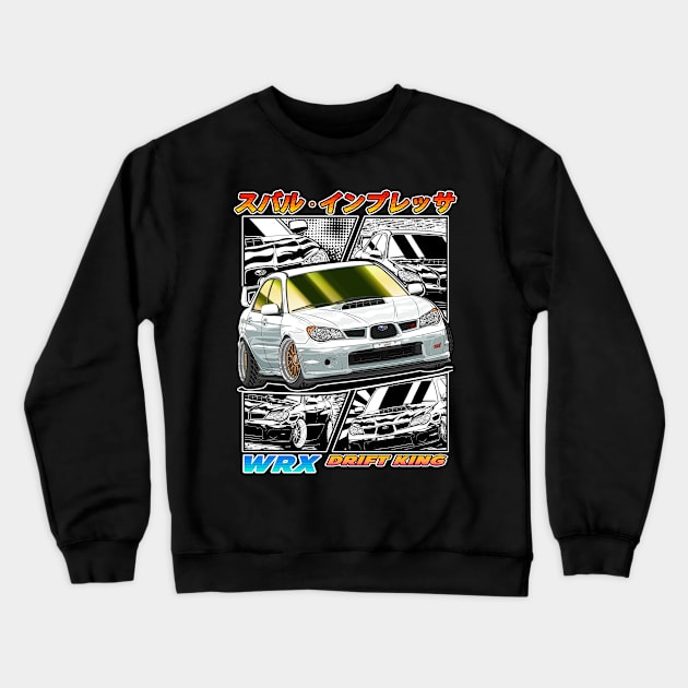 White Subie Impreza WRX STi Hawk Eye Drifting Crewneck Sweatshirt by Guyvit